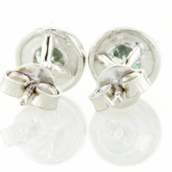 Diamond Halo Earrings Round Blue VS2 14K White Gold 0.93 TCW - Picture 8 of 9